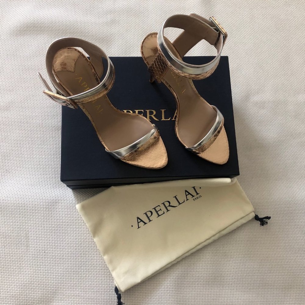 Aperlai Paris Metallic Heeled Sandals